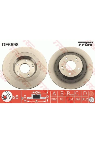 Df6598 Fren Diski Arka Asx 10- Outlander 12- Düz 302mm ürün görseli 1