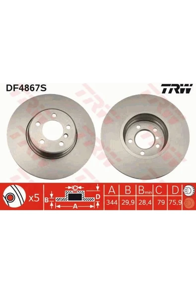 DF4867S Fren Diski Ön Range Rover III 02-12 Havalı 344Mm ürün görseli 1