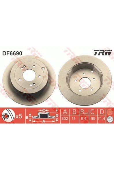 Fren Diski Arka Clio Iv 13> / Santafe 06> Düz 302mm -df6690 ürün görseli 1