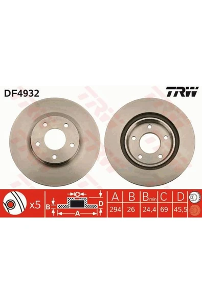 DF4932 Fren Diski Ön C4 Aircross 12- / Compass 07- Patrıot 07- / Sebrıng 07- Havalı 294Mm ürün görseli 1
