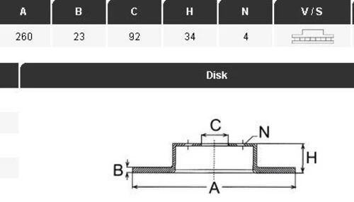 YAVUZSAN 15192 Fren Diski Ön Civic VI 95- Accord IV 90- Accord V 96- / 600 93- 260×23×92 4 Bijon