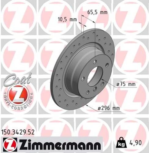 Zimmermann 150.3429.52 Fren Diski Arka Bmw E81 E87 E90 Havalı Delikli 34216855002 ürün görseli