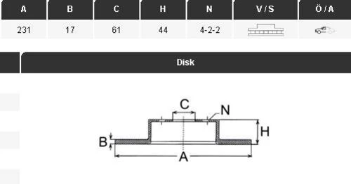 YAVUZSAN 15129 Fren Diski Ön Civic 84-90 Crx 90-91 Insıght 00-06 231×17×61 4 Bijon
