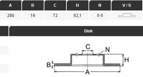 YAVUZSAN 33249 Fren Diski Arka Ducato III 06- / Boxer III 06- / Jumper III 06- Orta Model 280×16×72 5 Bijon