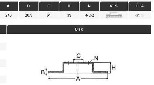 YAVUZSAN 15333 Fren Diski Ön City 05-09 Jazz 02-08 240×20,5×61 4 Bijon ürün görseli 1