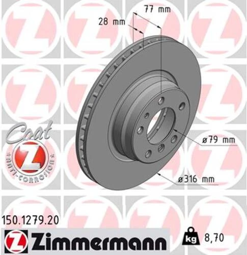 Zimmermann 150.1279.20 Fren Diski Ön Bmw E38 94 01 34116757753 ürün görseli