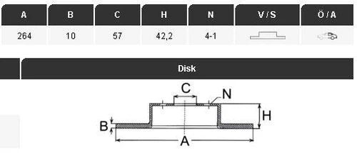 YAVUZSAN 27362 Fren Diski Astra G-H 98-Combo C 01- 1,7Dcombo C 05- 1,3Cdtımerıva 03- 1,6-1,3Cdtı(264×10×4Dl)Arka ürün görseli 1
