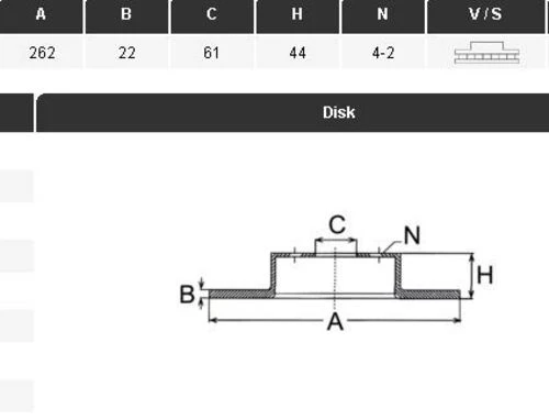 YAVUZSAN 30344 Fren Diski Megane-Scenic 96-99Laguna 93-01Safrane 92-96 (262×22×4Dl) Ön Havalı Ad. ürün görseli 1