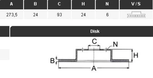 YAVUZSAN 13373 Fren Diski Ön Ranger 98- / B2500 4Wd 98-02 273,5×24×93 6 Bijon ürün görseli 1