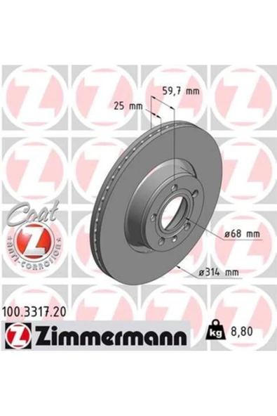 100.3317.20 Ön Fren Diski Havalı A6 2.0tdı 2.0tfsı 2.4 2.4 Quattro 2.7tdı 2.7tdı Quattro ürün görseli 1