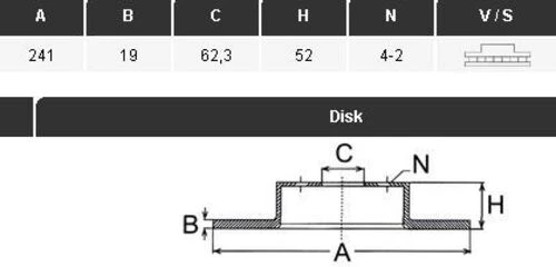 Yavuzsan 16241 Ön Fren Diski Accent 03-05 Admire 1.3-1.5crdı-1.6 241 19 4dl Havalı Adet 5171225010 ürün görseli 1