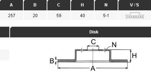 YAVUZSAN 33118 Fren Diski Scudo-Expert 96-Jumpy 95-P806 94- 1,6I-1,9D-2,0HDI(257,5×20×5Dl)Ön Havalı Ad ürün görseli 1