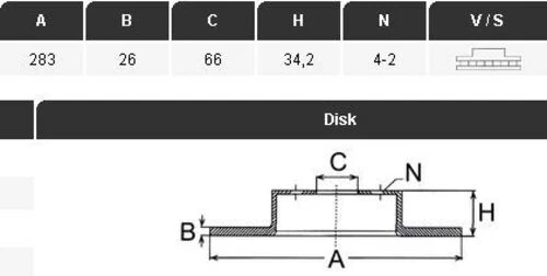 Yavuzsan 28251 Ön Fren Diski Partner 08-berlingo 99-207 06-p307 00-308 07-c3 283x26x34.2x4 Dl Havalı Adet ürün görseli 1