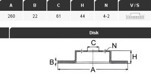 YAVUZSAN 30220 Fren Diski Ön CLIO III 05- Megane II Modus 04- / Logan / Micra K12 02- Note E11 06- Tııda 07- 260×22×61 4 Bijon ürün görseli 1