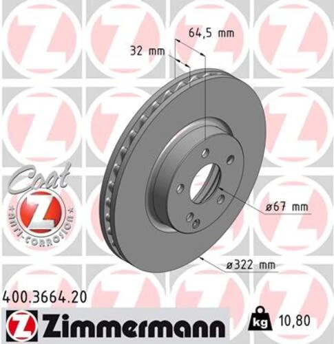 Zimmermann 400.3664.20 Fren Diski Ön Mercedes W204 S204 W212 C207 R172 A0004211212 ürün görseli 1