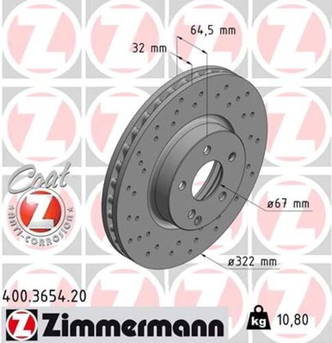 Zimmermann 400.3654.20 Fren Diski Ön Mercedes W204 S204 W212 S212 C207 A207 A2044213012 ürün görseli 1