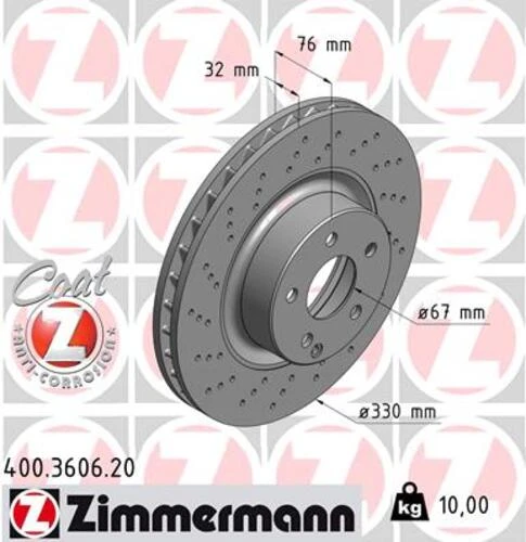 Zimmermann 400.3606.20 Fren Diski Ön Mercedes S-class W220 98 05 A2204212512 ürün görseli