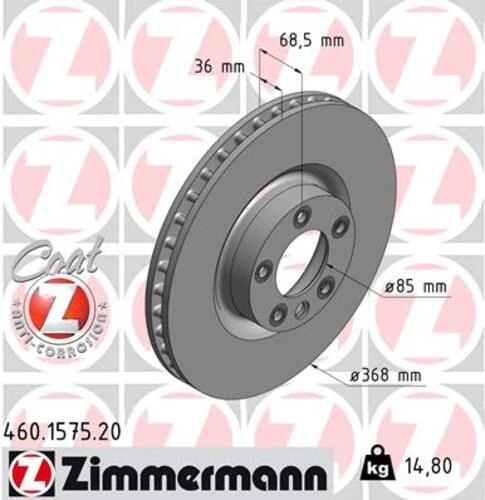 Zimmermann 460.1575.20 Fren Diski Ön 367.8mm 36-34mm Hava Kanallı Yüksek Karbon Alaşımlı 0986479a33 7l8615301a ürün görseli 1