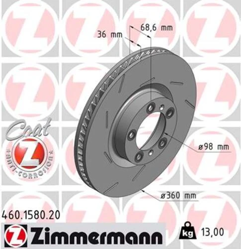 Zimmermann 460.1580.20 Fren Diski Ön Sol Panamera 970 0986479d22 298615301b ürün görseli 1