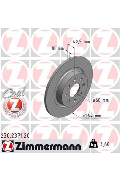 230.2371.20 Arka Fren Diski Corsa E 14 Adam 13 Punto Evo-grande Punto 05 264x10x4dl Hava ürün görseli 1