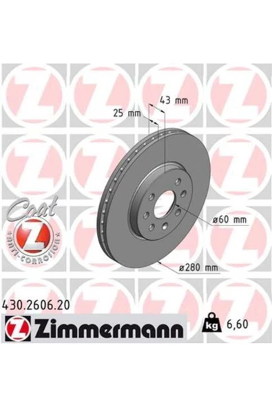 430.2606.20 Ön Fren Diski Astra H 1.4-1.6 04 Meriva 1.6 03 Combo 1.3 Cdtı 4.05 280x25x4d ürün görseli 1