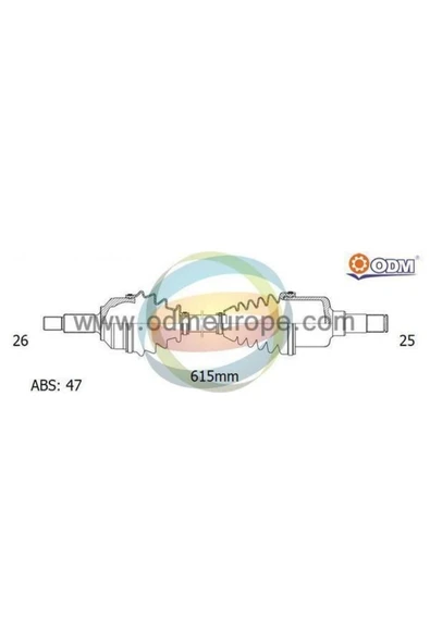 Odm CH88523A Ön Aks Chrysler Voyager 90-95 2.5td-2.5ı-3.0-3.0ı-3.3ı Sag Komple (25x26x615 47t) Absli At Mt ürün görseli 1