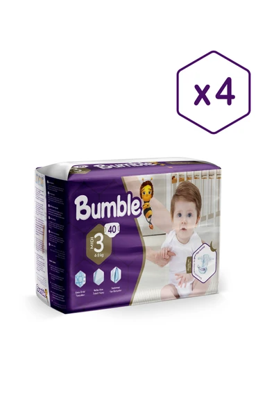 Bumble 3 Numara Midi Bebek Bezi Eko 4'lü Paket 160 Adet | 4-9 Kg