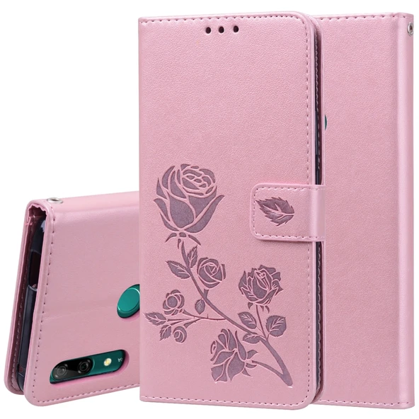 Kabartmalı PU Deri Telefon Kılıfı - Huawei P Smart Z - Rose Gold