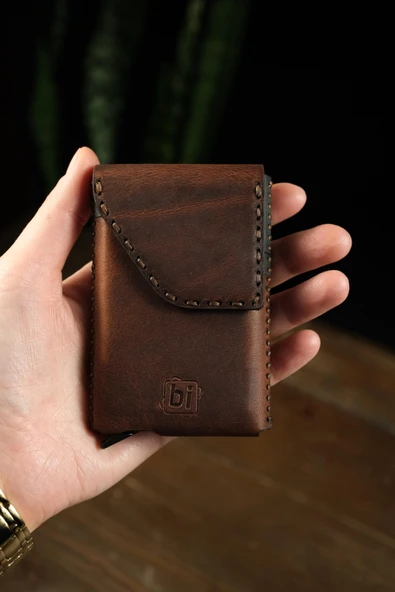 BİDERİ ASPENDOS HAKİKİ DERİ MAGSAFE MEKANİZMALI KARTLIK KAHVERENGİ - 3