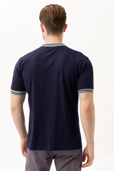 Hornet Polo Tişört - Şeritli Yaka ve Kol Detaylı Lacivert Erkek Polo Tişört Şık Tasarım - Resim 3