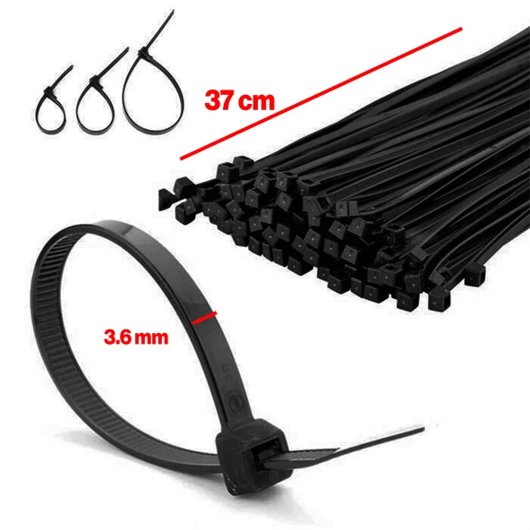 Plastik Cırt Kelepçe 3,6x370 mm 100 Adet Siyah Renk Zip Kablo Bağı Çok Amaçlı Bağlama Uzun - 4