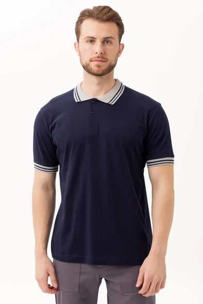 Hornet Polo Tişört - Şeritli Yaka ve Kol Detaylı Lacivert Erkek Polo Tişört Şık Tasarım ürün görseli