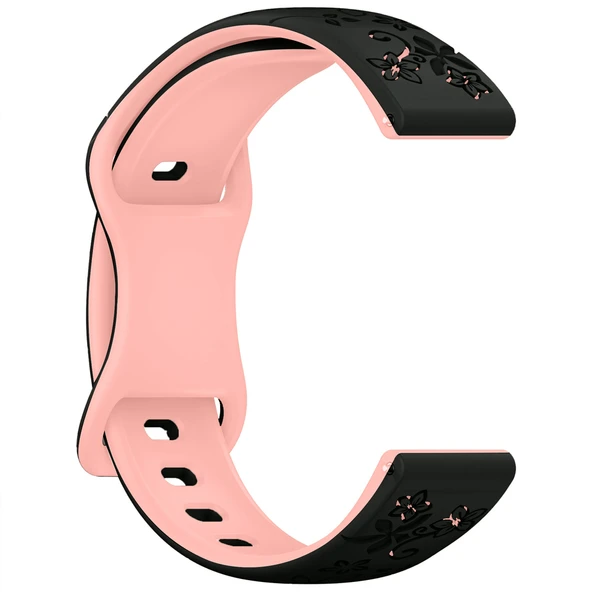 Samsung Galaxy Watch 4 5 Serisi ile Uyumlu FloraFlex Çiçek Desenli Silikon Kordon  Pudra - Resim 4