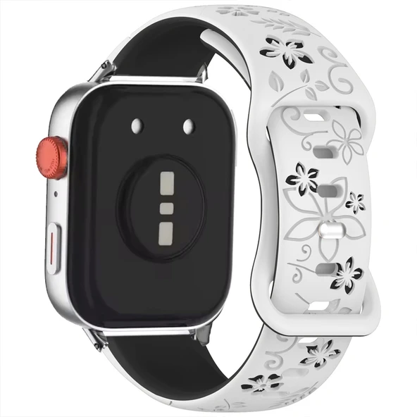 Redmi Watch 5 Active Redmi 5 Lite İle Uyumlu FloraFlex Çiçek Desenli Silikon Kordon  Beyaz - 3