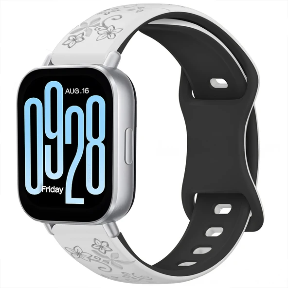 Redmi Watch 5 Active Redmi 5 Lite İle Uyumlu FloraFlex Çiçek Desenli Silikon Kordon  Beyaz - 6