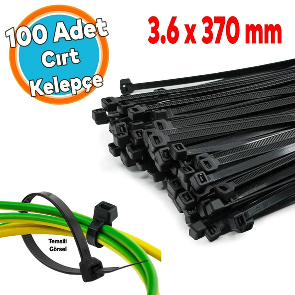 Plastik Cırt Kelepçe 3,6x370 mm 100 Adet Siyah Renk Zip Kablo Bağı Çok Amaçlı Bağlama Uzun