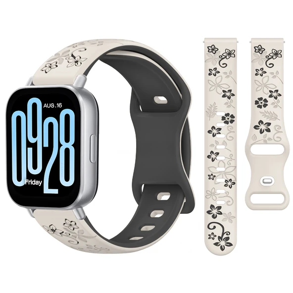 Redmi Watch 5 Active Redmi 5 Lite İle Uyumlu FloraFlex Çiçek Desenli Silikon Kordon  Starlight