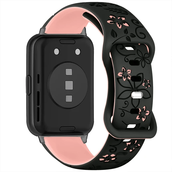 Huawei Watch Fit 2 İle Uyumlu FloraFlex Çiçek Desenli Silikon Kordon  Pudra - Resim 3