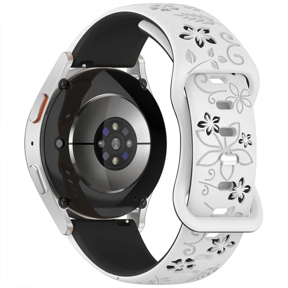 Huawei Watch GT2 GT3 42mm İle Uyumlu FloraFlex Çiçek Desenli Silikon Kordon  Beyaz - 3