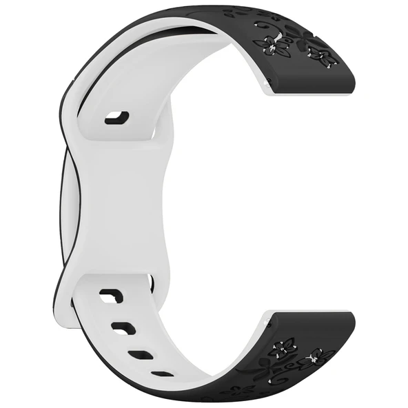 Huawei Watch GT2 GT3 42mm İle Uyumlu FloraFlex Çiçek Desenli Silikon Kordon  Siyah Beyaz - Resim 4