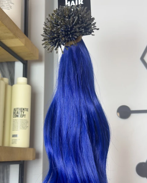 HairPim 100% İnsan Saçı Rainbow (0.8 Gr) Mavi 50 Adet 70 Cm Yeni Nesil Kaynak Saç HP363 - 2