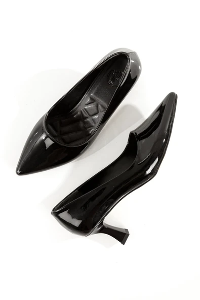 Kandy Siyah Rugan Kısa Topuklu Stiletto Parlak Kadın Abiye Ayakkabı - 4