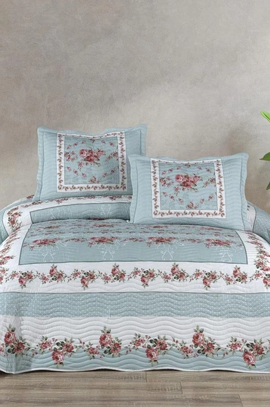 Veraluna Baskılı Kapitoneli Çift Kişilik Yatak Örtüsü Mint