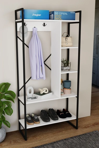 Aria Vestiyer Dekoratif Askılık Portmanto Çok Amaçlı Raf