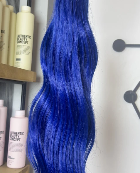 HairPim 100% İnsan Saçı Rainbow (0.6 Gr) Mavi 50 Adet 70 Cm Yeni Nesil Kaynak Saç HP365 - 3