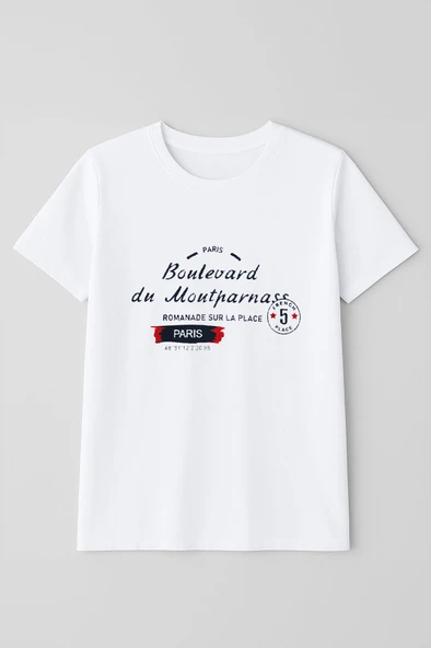 Kadın Bisiklet Yaka Baskılı Siyah T-shirt - 5