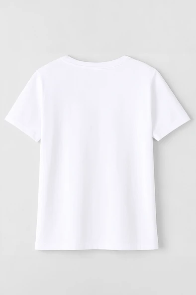 Kadın Bisiklet Yaka Baskılı Siyah T-shirt - 6