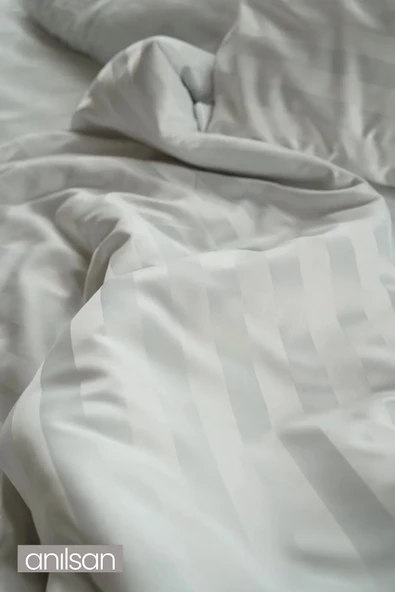 Çizgili Çift Kişilik Lastikli Çarşaf Düğmeli Nevresim Takım %100 Pamuk 2 Adet Yastık Kılıfı,83tel - 6