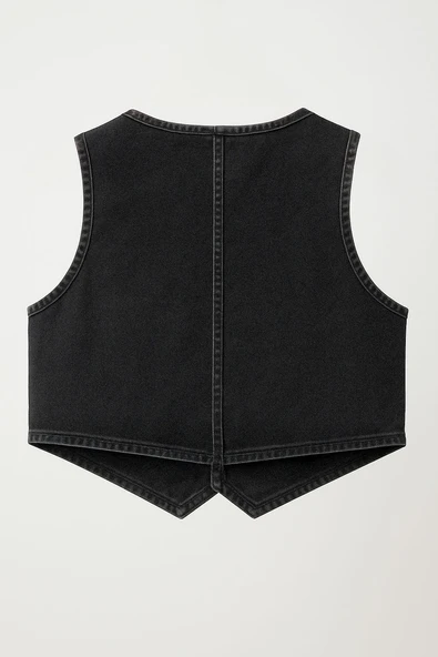 Kadın Düğmeli Jean Yelek - 7