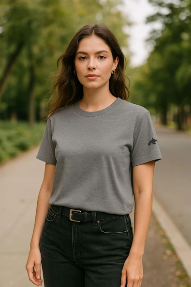 Kadın Bisiklet Yaka Basic Düz Kısa Kollu T-shirt - 5